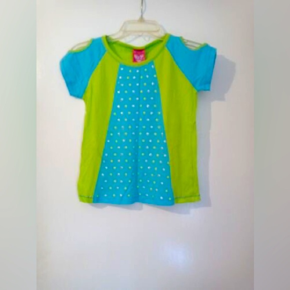 Derek Heart girl multi-color cotton short sleeve open shoulder shirt M